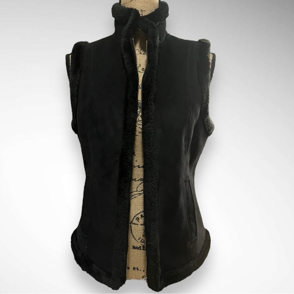Chaps Black Fur-Trimmed Vest